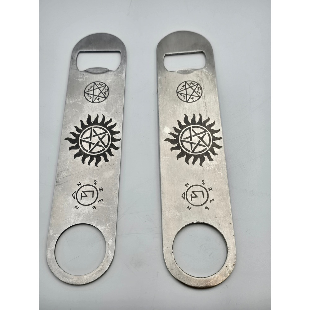 Hip Flask Plus Supernatural Bottle Opener Set 2pc Silver Good Anti-Possession